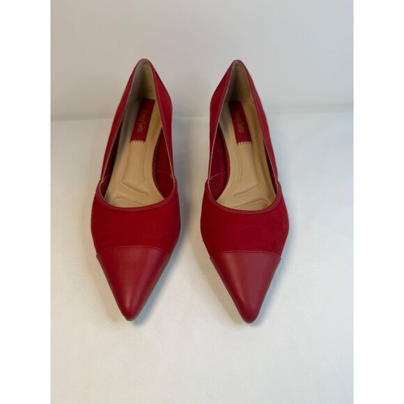 Franco Sarto Darcy Pumps Womens Size 8.5 Red Suede Pointed Toe Kitten Heel Shoes - Picture 2 of 13